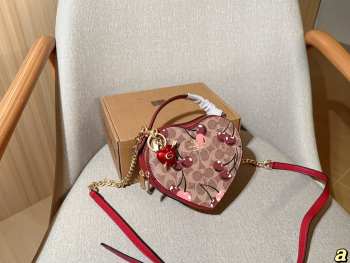 Uubags Coach Cherry Print Heart Crossbody Bag Tan 18x15cm
