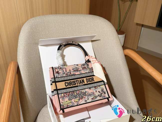 Uubags Christian Dior Book Tote Embroidered Canvas Bag In Pink 26.5x22x14cm - 1