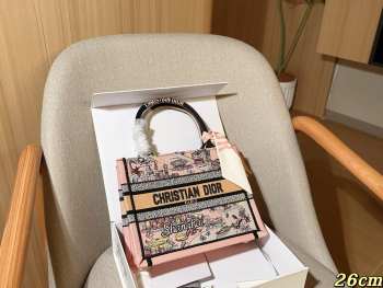 Uubags Christian Dior Book Tote Embroidered Canvas Bag In Pink 26.5x22x14cm