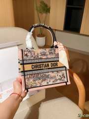 Uubags Christian Dior Book Tote Embroidered Canvas Bag In Pink 26.5x22x14cm - 5