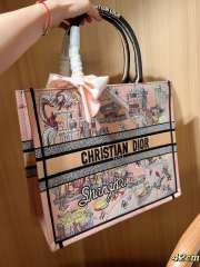 Uubags Christian Dior Book Tote Embroidered Canvas Large Bag In Pink 42cm - 4