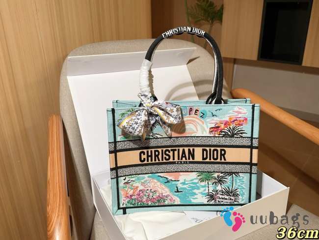 Uubags Christian Dior Book Tote Embroidered Canvas Medium Bag In Blue 36cm - 1