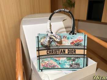 Uubags Christian Dior Book Tote Embroidered Canvas Medium Bag In Blue 36cm