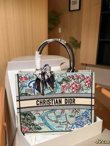 Uubags Christian Dior Book Tote Embroidered Canvas Large Bag In Blue 42cm