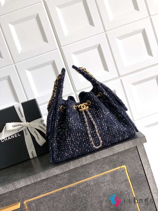 Uubags Chanel 25 Small Bag Wool Tweed & Gold-Tone Metal Blue 30x26x14cm - 1