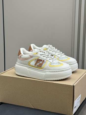 Uubags Fendi Match lace-up sneakers cream leather and mesh platform low-tops yellow