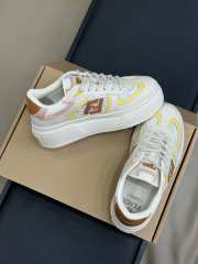 Uubags Fendi Match lace-up sneakers cream leather and mesh platform low-tops yellow - 4