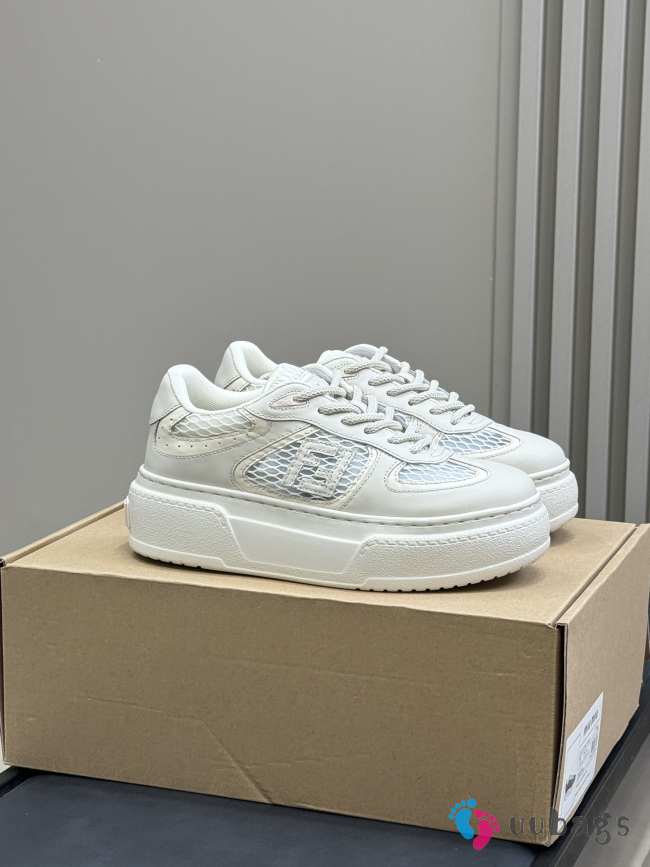 Uubags Fendi Match lace-up sneakers cream leather and mesh platform low-tops white - 1