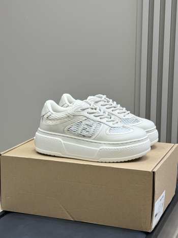 Uubags Fendi Match lace-up sneakers cream leather and mesh platform low-tops white