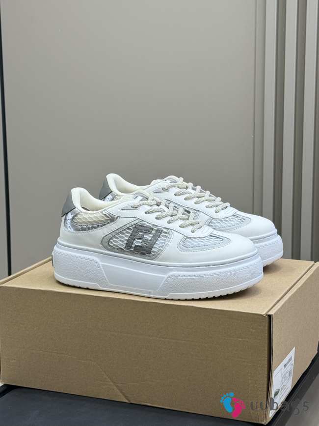 Uubags Fendi Match lace-up sneakers cream leather and mesh platform low-tops grey - 1