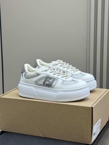 Uubags Fendi Match lace-up sneakers cream leather and mesh platform low-tops grey