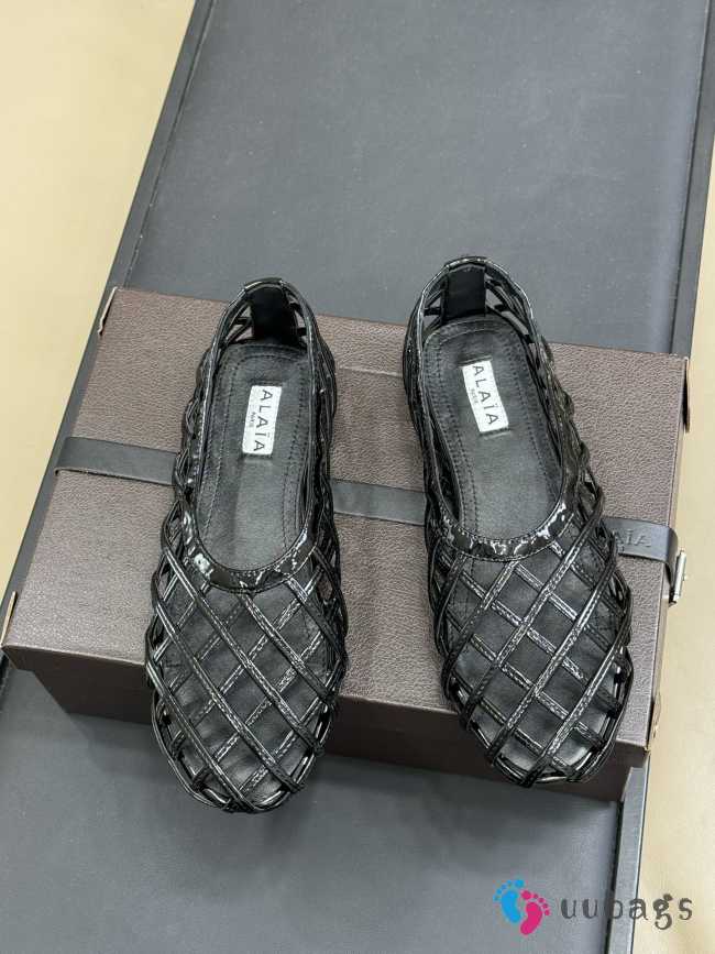 Uubags Alaia Grege Cage Ballet Flats In Black Patent Calfskin - 1