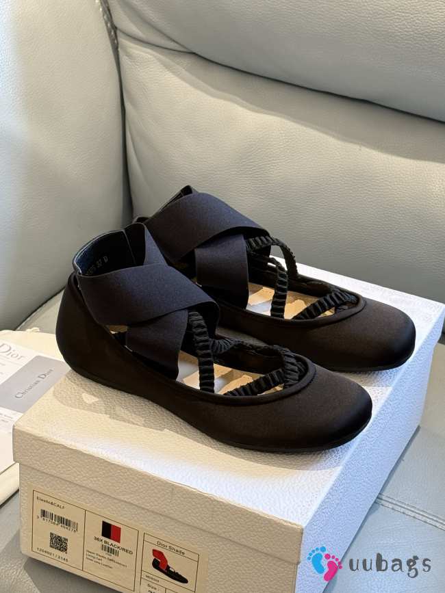 Uubags Dior Shade Ballet Flat Black Satin and Elastic Straps - 1