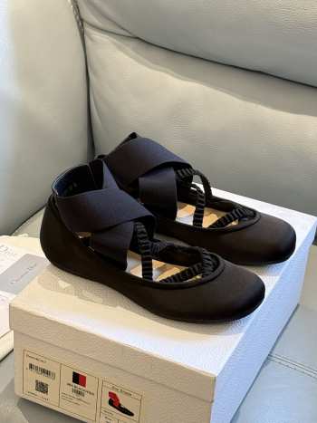 Uubags Dior Shade Ballet Flat Black Satin and Elastic Straps