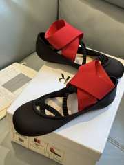 Uubags Dior Shade Ballet Flat Black Satin and Red Elastic Straps - 3