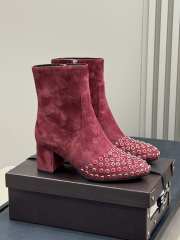 Uubags Alaia Low Boots In Strass Suede In Red 6cm - 1