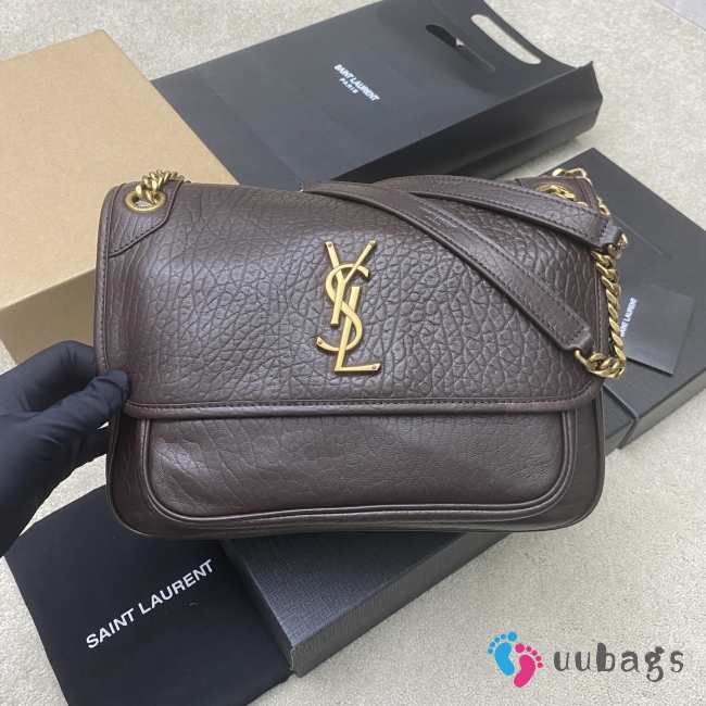 Uubags YSL Niki bag in grained lambskin dark brown 28x20x8.5cm - 1