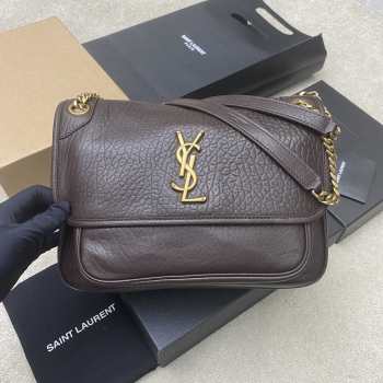 Uubags YSL Niki bag in grained lambskin dark brown 28x20x8.5cm