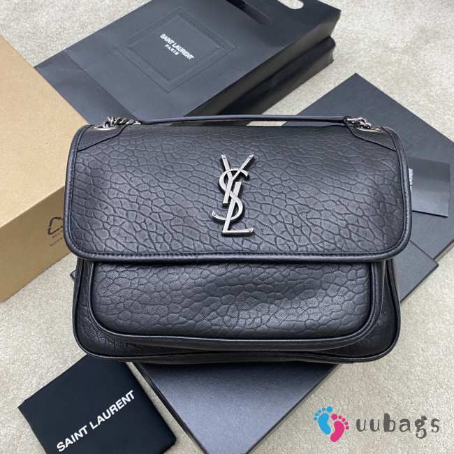 Uubags YSL Niki bag in grained lambskin black with silver buckle 28x20x8.5cm - 1