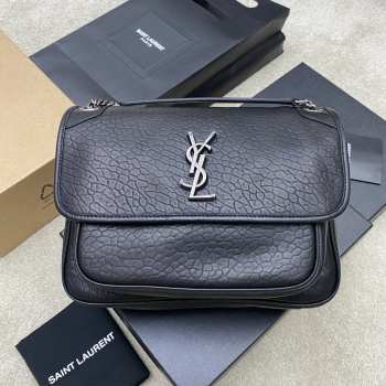 Uubags YSL Niki bag in grained lambskin black with silver buckle 28x20x8.5cm