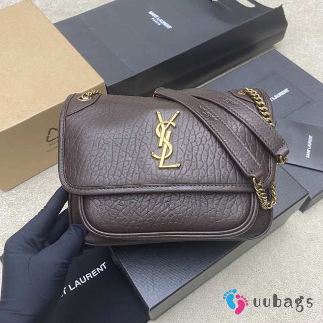 Uubags YSL Niki small bag in grained lambskin dark brown 22x16x7.5cm - 1