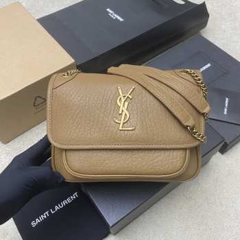 Uubags YSL Niki small bag in grained lambskin dark cork 22x16x7.5cm