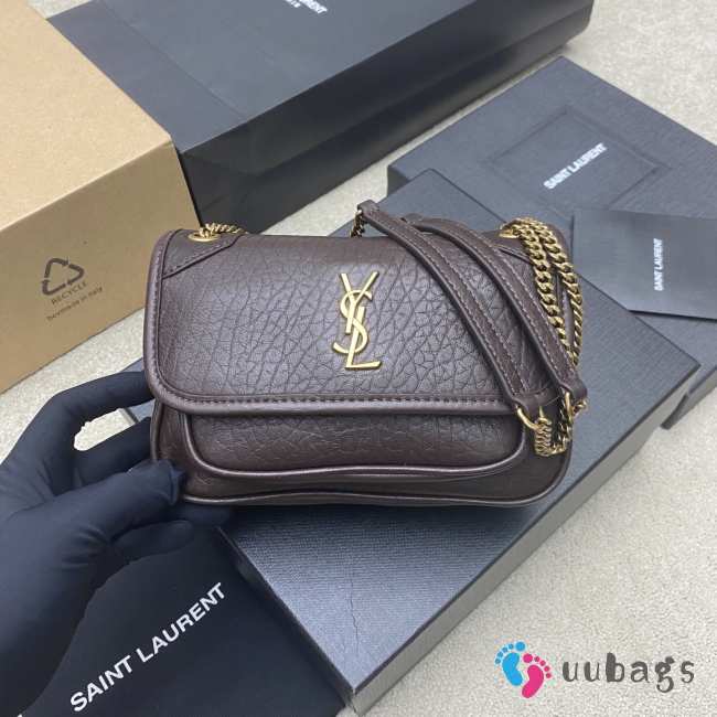 Uubags YSL Niki mini bag in grained lambskin dark brown 12.5x18x5cm - 1
