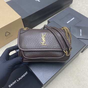 Uubags YSL Niki mini bag in grained lambskin dark brown 12.5x18x5cm