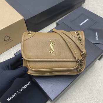 Uubags YSL Niki mini bag in grained lambskin dark cork 12.5x18x5cm