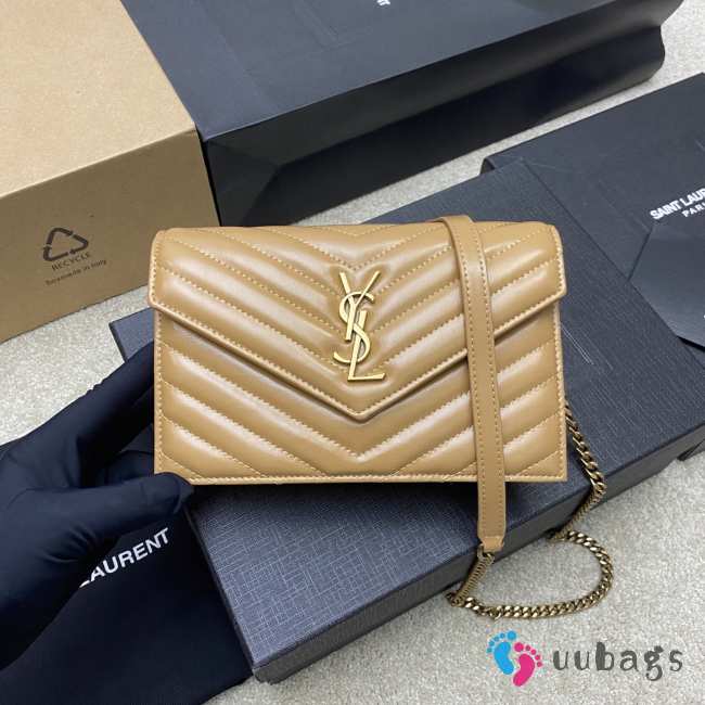Uubags YSL Cassandre Envelope Chain Wallet In Beige Lambskin 19x12.5x3.5cm - 1