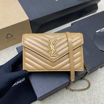 Uubags YSL Cassandre Envelope Chain Wallet In Beige Lambskin 19x12.5x3.5cm