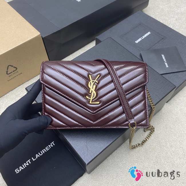 Uubags YSL Cassandre Envelope Chain Wallet In Burgundy Lambskin 19x12.5x3.5cm - 1