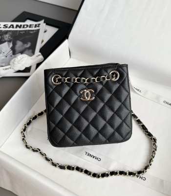 Uubags Chanel 22S Black Caviar Mini Bucket Shoulder Bag 16x15x10cm