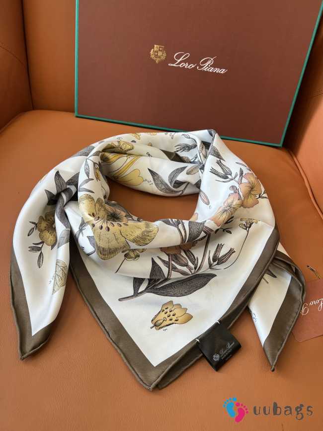Uubags Loro Piana Enciclopedia del Lino Foulard In Yellow Ochre/Sepia Square Silk Scarf 90x90cm - 1