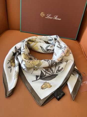 Uubags Loro Piana Enciclopedia del Lino Foulard In Yellow Ochre/Sepia Square Silk Scarf 90x90cm