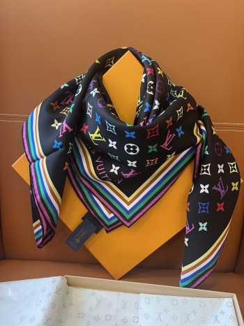 Uubags Louis Vuitton Takashi Murakami Monogram Multicolor Shawl Wool Silk Scarf 02