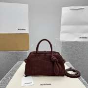 Uubags Jacquemus La Croisiere Small soft crocodile embossed suede bowling bag in dark brown 26x16x11cm - 5