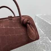 Uubags Jacquemus La Croisiere Small soft crocodile embossed suede bowling bag in dark brown 26x16x11cm - 2