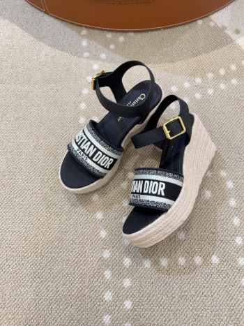 Uubags Dior Dway Wedge Sandal Deep Black Calfskin