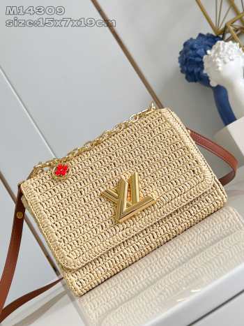 Uubags Louis Vuitton M14309 Twist PM Slim Brown Raffia Bag 15x7x19cm