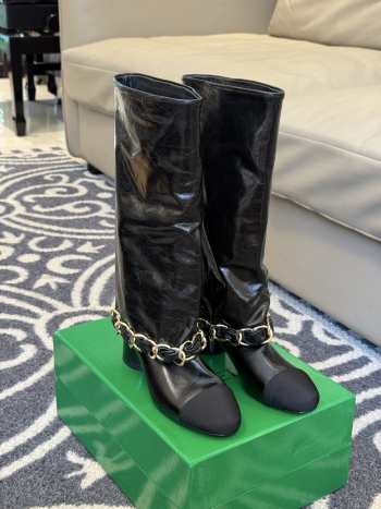 Uubags Chanel High Boots Sheepskin & Grosgrain In Black 5cm