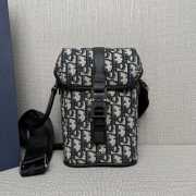 Uubags Mini Dior Hit the Road Vertical Messenger Bag with Flap Beige Dior Oblique Jacquard Black Grained Calfskin - 1