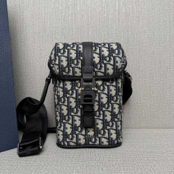 Uubags Mini Dior Hit the Road Vertical Messenger Bag with Flap Beige Dior Oblique Jacquard Black Grained Calfskin