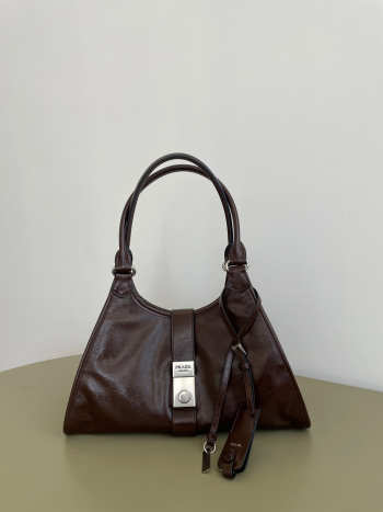 Uubags Prada medium leather tote bag in dark brown 32x15x21cm