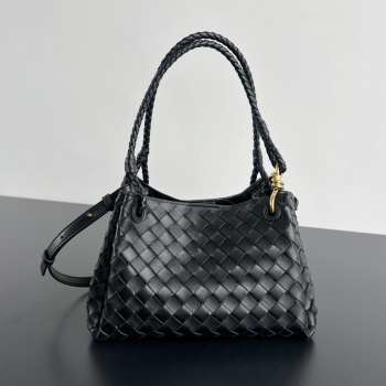 Uubags Bottega Veneta Parachute intrecciato leather bag in black 29.5x18.5x17.5cm