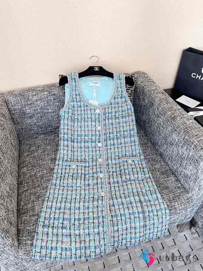 Uubags Chanel Dress Cotton Tweed Fabric Turquoise & Many Other Colors - 1