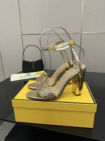Uubags Fendi Gold Delfina FF Sequin Sandals 10cm