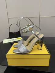 Uubags Fendi Silver Delfina FF Sequin Sandals 10cm - 1