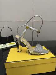 Uubags Fendi Silver Delfina FF Sequin Sandals 10cm - 6