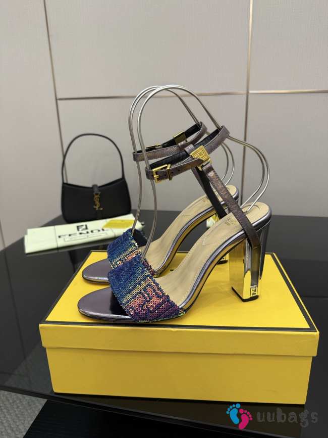 Uubags Fendi Purple Delfina FF Sequin Sandals 10cm - 1